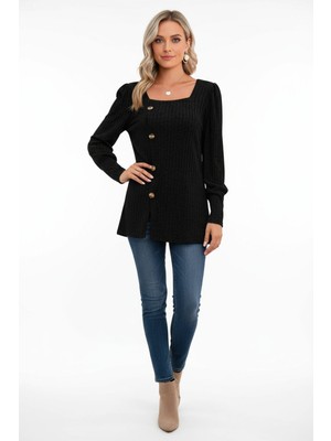 Marsilyan Kadın Uzun Kollu Düğmeli Mevsimlik Bluz – Yumuşak Dokulu, Esnek ve Sıcak Tutan Kumaş