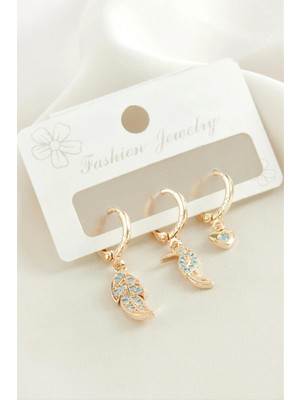 Marsilyan 3 Adet Yaprak Zirkon Taşlı Küpe