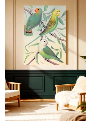 Mushen Studio Muhabbet Kuşları Çift Kanvas Tablo Büyük Boy Vintage Yağlıboya Tarzı Kuş Resmi