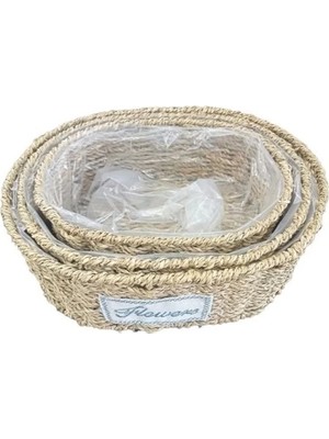 Marsilyan Oval Doğal Hasır Saksı Seti - 3'lü