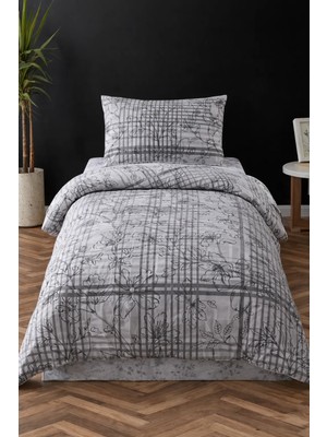 Vionetta Pamuklu Ranforce Ekose Gri Lastikli Çarşaflı 2 Yastıklı Tek Kişilik Nevresim Takımı