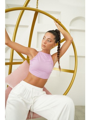 BSL Tekstil Lila Sırt Detaylı Croptop