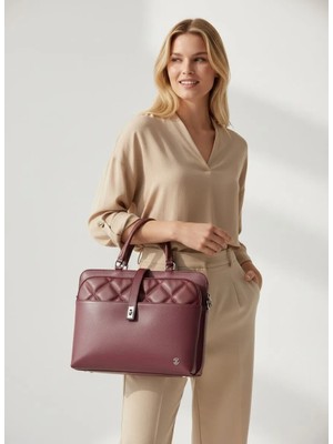 QUB CLUB Kadın Evrak Laptop Çantası Kapitone - 14" ve 15.6" Laptop Bölmesi Uyumlu Evrak Avukat Çantası