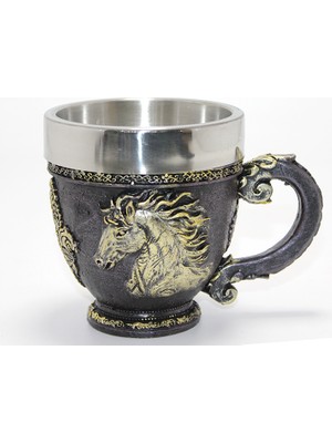 Marsilyan 3D Kabartmalı At Büstü Paslanmaz Çelik Kupa Bardak