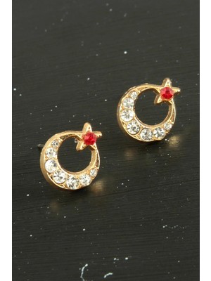 Marsilyan Ay Yıldız Taşlı Minik Küpe