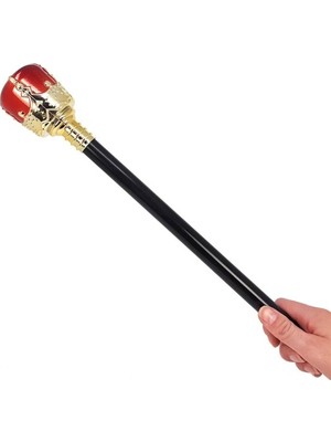 Marsilyan Altın Renk 60 cm Kral Tacı Kraliyet Tacı ve Kırmızı Topuzlu Kral Asası Seti