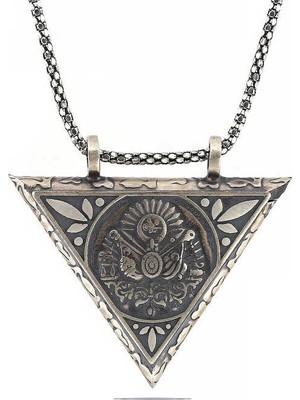 Marsilyan 925 Ayar Gümüş Üçgen Içi Açılabilen Osmanlı Arma Muskalık Gümüş Kolye T6059 (72)