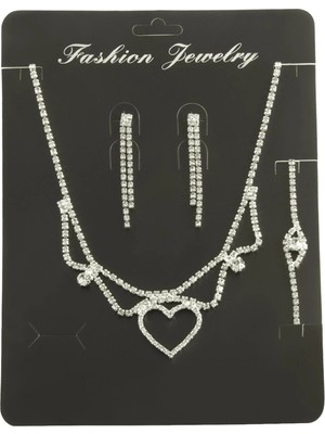 Marsilyan Kalp Taşlı Set Kolye