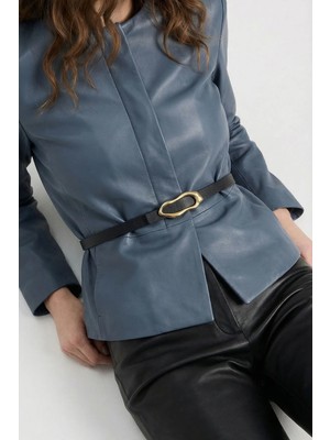 Milleniva Soyut Elips Gold Tokalı Siyah Kadın Bel Kemeri