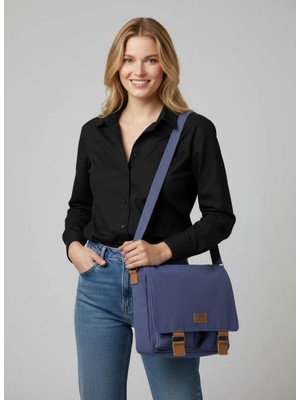 QUB CLUB Unisex Kanvas Siyah Su Geçirmez Postacı Iş Okul Evrak Laptop Notebook Çantası (El Çantası Hediyeli)