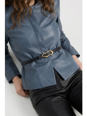 Milleniva Soyut Elips Gold Tokalı Siyah Kadın Bel Kemeri