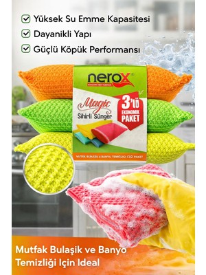 urfakent bilişim ve medya danışmanlık Nerox Magic Sihirli Sünger 3'lü 1 Paket Çok Amaçlı Temizlik Süngeri Bulaşık Mutfak Banyo Temizlik Süngeri