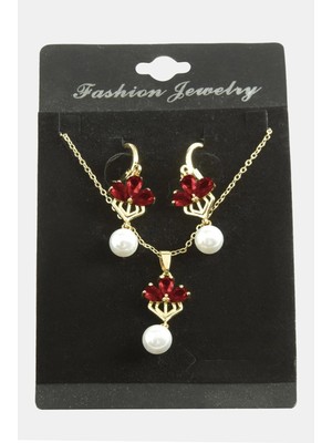 Marsilyan Çiçek Inci Zirkon Taşlı Set Kolye