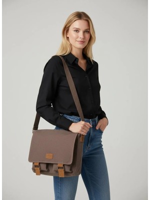 QUB CLUB Unisex Kanvas Kahve  Siyah Su Geçirmez Postacı Iş Okul Evrak Laptop Notebook Çantası (El Çantası Hediyeli)