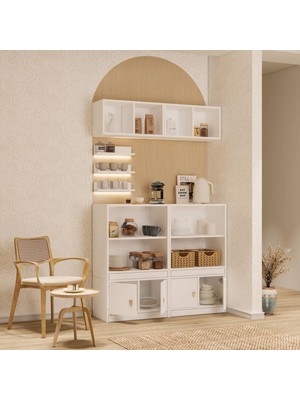 For Woman Ahşap Çok Amaçlı Mutfak Dolabı ve Kahve Köşesi Ünitesi Beyaz Modern Düzenleyici