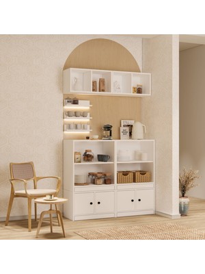 For Woman Ahşap Çok Amaçlı Mutfak Dolabı ve Kahve Köşesi Ünitesi Beyaz Modern Düzenleyici