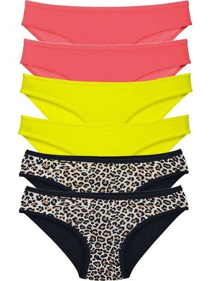Marsilyan 6 Adet Likralı Kadın Slip Külot Leopar Fuşya Sarı