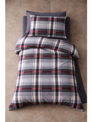 Vionetta Pamuklu Ranforce Ekose Siyah Tek Kişilik Lastikli Çarşaflı 2 Yastıklı Nevresim Takımı