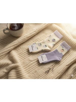 Trendy Chic 2 Çift Mor Çilek Detaylı Peluş Çorap