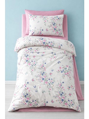 Vionetta Pamuklu Ranforce Sarmaşık Pudra Lastikli Çarşaflı 2 Yastıklı Tek Kişilik Nevresim Takımı