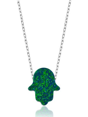 Marsilyan 925 Ayar Gümüş Yeşil Opal Fatma Ana Eli Kadın Gümüş Kolye PT2610405 (72)