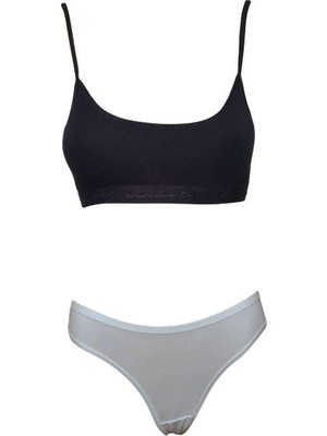 Marsilyan Pedli Ip Askılı Yarım Atlet Büstiyer Külot Takım Siyah Beyaz