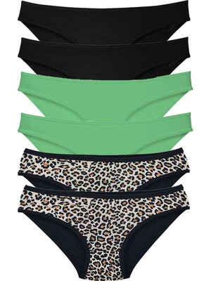 Marsilyan 6 Adet Likralı Kadın Slip Külot Leopar Siyah Yeşil
