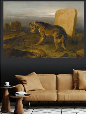 Mushen Studio Sadık Köpek Mezar Başlığı Kanvas Tablo Klasik Duvar Dekoru Sanat Eseri Çerçevesiz Ev