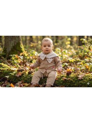 Lenna Baby Organik Omuz Aksesuarlı Mantar Nakışlı Müslin Gömlek 3’lü Erkek Bebek Takım🍄