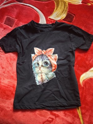 Vural Kedi Baskılı Siyah Çocuk T-Shirt