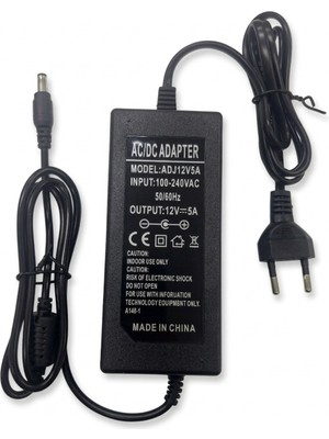 Zeyar Teknoloji 12V 5A Adaptör - 60W Güç Kaynağı - LED Şerit, Kamera ve Monitör Uyumlu 5.5mm x 2.5mm Jaklı