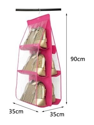 Marsilyan 6 Gözlü Pratik Dolap Içi Çanta Askılığı/organizer (Pembe)