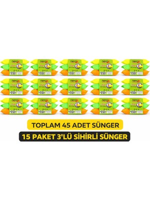 urfakent bilişim ve medya danışmanlık Nerox Magic Sihirli Sünger 3'lü 15 Paket Toplam 45 Adet Çok Amaçlı Temizlik Süngeri Mutfak Bulaşık Banyo Temizlik Süngeri