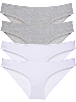 Marsilyan 4 Adet Süper Eko Set Likralı Kadın Slip Külot Gri Beyaz