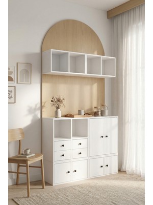 For Woman Ahşap 6 Kapak 2 Çekmeceli Mega Kahve Barı Yüksek Depolamalı Salon Mutfak Çekmeceli Servis Ünitesi