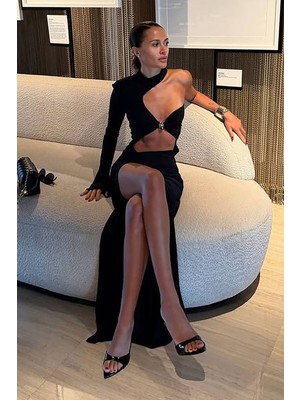 BMD Eva Tek Kol Luxury Elbise - Siyah