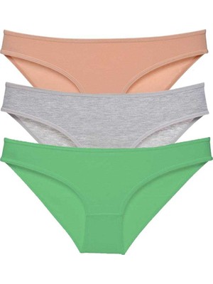 Marsilyan 3 Adet Eko Set Likralı Kadın Slip Külot Ten Gri Yeşil