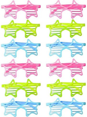 Marsilyan Retro Neon Fosforlu Yıldız Panjur Gözlük 12 Adet – 80’ler 90’lar Parti Stili
