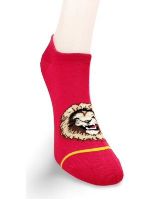 Marsilyan Sarı Kırmızı Aslan Desenli Sportif Unisex  Kısa Bilek Çorap Yazlık 1 Çift