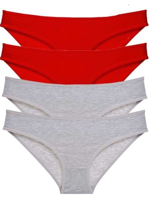 Marsilyan 4 Adet Eko Set Likralı Kadın Slip Külot Kırmızı Gri