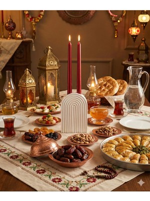 Verda Desing Hediyelik Kutuda Ramazan Tasarımlı Dekoratif Metalik Kırmızı Şamdan Mumu 2 Li Set
