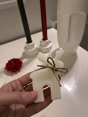 Verda Desing Yılbaşı Hediyesi Beyaz Ren Geyiği El Yapımı Dekoratif Tasarım Mum