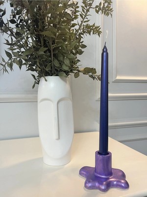 Verda Desing Dekoratif Metalik Mor Alçı-Beton Tasarım Damla Desenli Şamdanlık Mumluk 1 Adet