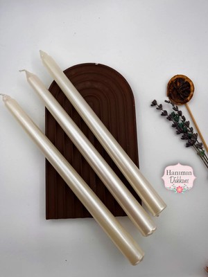 Verda Desing Dekoratif Metalik Beyaz Sedef Inci Şamdan Mumu 3 Lü Set