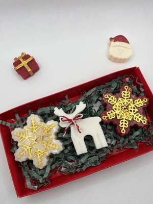 Verda Desing Yılbaşı Hediyesi Beyaz Altın Kartaneleri ve Beyaz Ala Geyik Seti El Yapımı Dekoratif Tasarım Mum