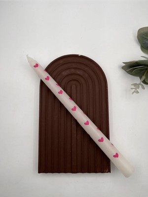 Verda Desing El Emeği Boyama Tasarım Pembe Kalpli Dekoratif Şamdan Mumu 1 Adet