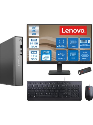 Lenovo Thinkcentre Neo 50Q Gen 5 Intel Core 7-240H 5.2ghz Up 64GB Ddr5 1tb SSD Intel® Graphics+Lenovo 23.8" FHD Mon. Freedos Mini Masaüstü Bilgisayar 13B9001PTR23F23+ZETTAUSBBELLEK