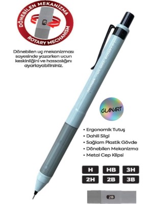 Glanart Dönebilen Uç Mekanizmalı 0,7 Uçlu Kalem Rotary 1 Adet