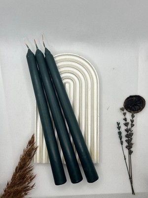 Verda Desing Dekoratif Pastel Mat Koyu Yeşil Şamdan Mumu 3 Lü Set