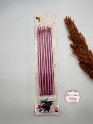 Verda Desing Metalik Pembe Uzun Çubuk Pasta Mumu 20 cm 6 Lı Set